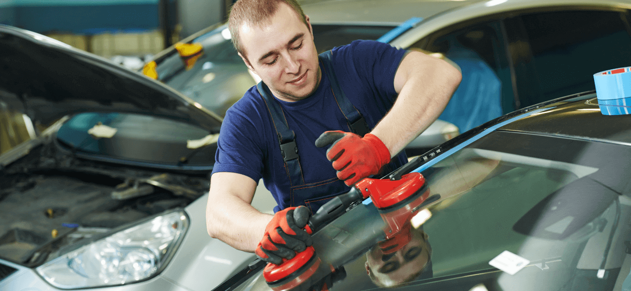 Windscreen repair in progress in Beachmere