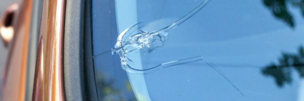 Close up of windscreen crack from road debris